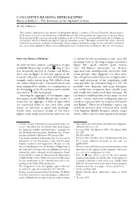 CANAANITES READING HIEROGLYPHS* Horus Is Hathor? – the Invention of the Alphabet in Sinai