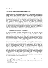 Language in Business and Commerce in Finland