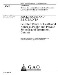 Seclusion and Restraints: Selected Cases of Death and Abuse At