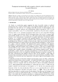 Transparent Metamaterials with a Negative Refractive Index Determined by Spatial Dispersion