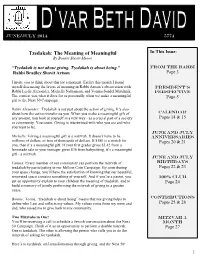 Tzedakah: the Meaning of Meaningful in This Issue: by Bonnie Slavitt-Moore