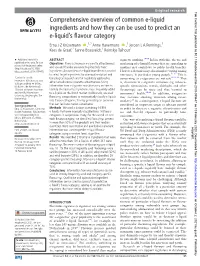 Comprehensive Overview of Common E-Liquid Ingredients and How They Can Be Used to Predict an E-Liquid's Flavour Category