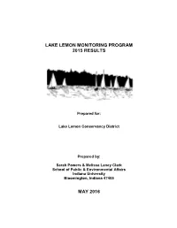 Lake Lemon Monitoring Program 2015 Results