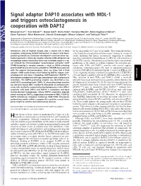 Signal Adaptor DAP10 Associates with MDL-1 and Triggers Osteoclastogenesis in Cooperation with DAP12