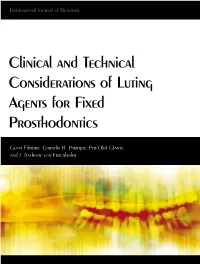 Clinical and Technical Considerations of Luting Agents for Fixed Prosthodontics