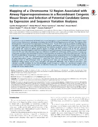 Mapping of a Chromosome 12 Region Associated with Airway Hyperresponsiveness in a Recombinant Congenic Mouse Strain and Selectio