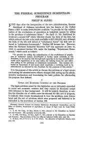 The Federal Subsistence Homesteads Program Philip M