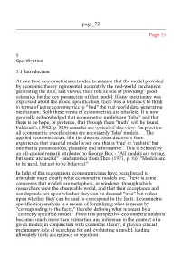 Page 72 Page 73 5 Specification 5.1 Introduction at One Time Econometricians Tended to Assume That the Model Provided by Economi