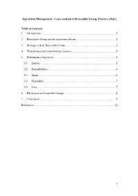 1 Operations Management: a Case Analysis of Braccialini Group, Florence (Italy) Table of Contents 1. Introduction