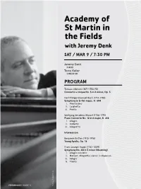 Academy of St Martin in the Fields with Jeremy Denk SAT / MAR 9 / 7:30 PM