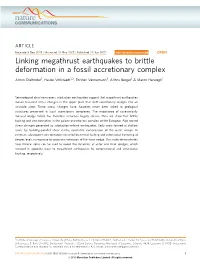 Linking Megathrust Earthquakes to Brittle Deformation in a Fossil Accretionary Complex