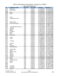 GPS Coordinates for Cemeteries