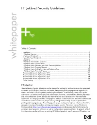 HP Jetdirect Security Guidelines Er P a P