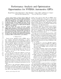Performance Analysis and Optimization Opportunities for NVIDIA Automotive Gpus