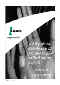 The Challenge of Finding and Using Appropriate Tools for Competitive Intelligence in the Field of Construction and Materials
