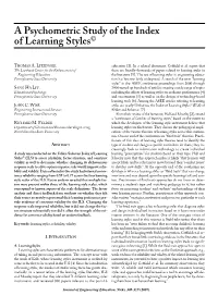 A Psychometric Study of the Index of Learning Styles©