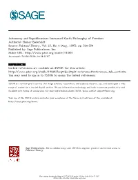 Autonomy and Republicanism: Immanuel Kant's Philosophy of Freedom Author(S): Heiner Bielefeldt Source: Political Theory, Vol