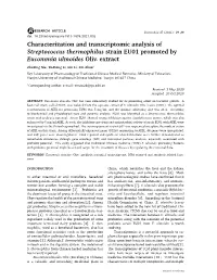 Characterization and Transcriptomic Analysis of Streptococcus Thermophilus Strain EU01 Promoted by Eucommia Ulmoides Oliv. Extract