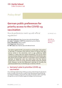 German Public Preferences for Priority Access to the COVID-19 Vaccination