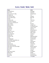 Lava Game Song List