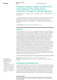 Potential Zoonotic Origins of SARS-Cov-2 and Insights for Preventing Future Pandemics Through One Health Approach