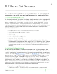 RHF Use and Risk Disclosures