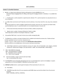 UNIT III (RDBMS) Answers to One Mark Questions