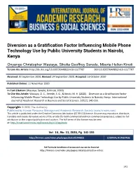 Diversion As a Gratification Factor Influencing Mobile Phone Technology Use by Public University Students in Nairobi, Kenya