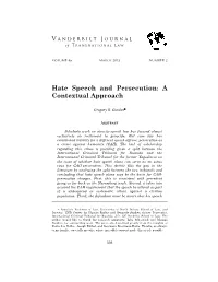 Hate Speech and Persecution: a Contextual Approach