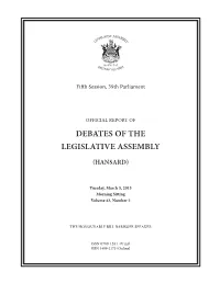 Debates of the Legislative Assembly