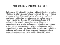 Modernism: Context for T.S. Eliot