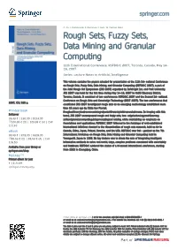 Rough Sets, Fuzzy Sets, Data Mining and Granular Computing