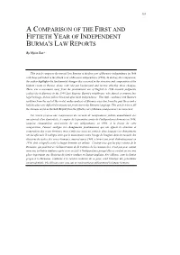 A Comparison of the First and Fiftieth Year of Burmese Law Reports