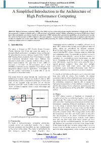 A Simplified Introduction to the Architecture of High Performance Computing