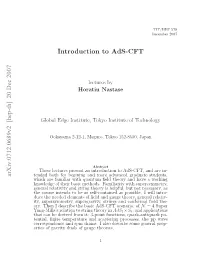 Arxiv:0712.0689V2 [Hep-Th] 20 Dec 2007 Introduction to Ads-CFT