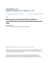 The Work of Commodity Definition and Price Under Neoliberal Environmental Policy