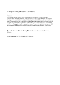 A Study of Sharing in Consumer Communities