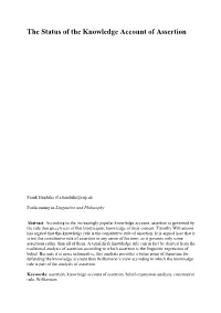 The Status of the Knowledge Account of Assertion, 09 2007.–