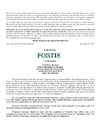 This Short Form Base Shelf Prospectus Has Been Filed Under Legislation In