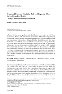 Perceived Extrinsic Mortality Risk and Reported Effort in Looking After Health Testing a Behavioral Ecological Prediction