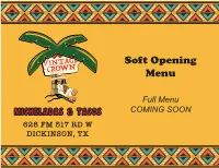 Soft Opening Menu