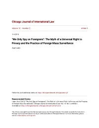 We Only Spy on Foreigners": the Myth of a Universal Right to Privacy and the Practice of Foreign Mass Surveillance