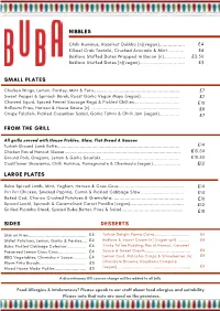 Buba April 2021 Menu