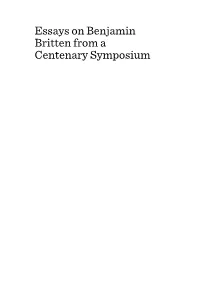 Essays on Benjamin Britten from a Centenary Symposium