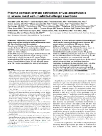 Plasma Contact System Activation Drives Anaphylaxis in Severe Mast Cell–Mediated Allergic Reactions