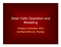 Solar Cells Operation and Modeling