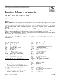 Epigenetics of the Synapse in Neurodegeneration