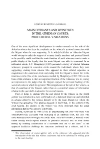 Litigants and Witnesses in the Athenian Courts: Procedural Variations