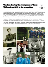 Timeline Showing the Development of Scout Uniform from 1908 to the Present Day