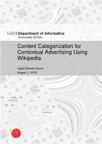 Content Categorization for Contextual Advertising Using Wikipedia